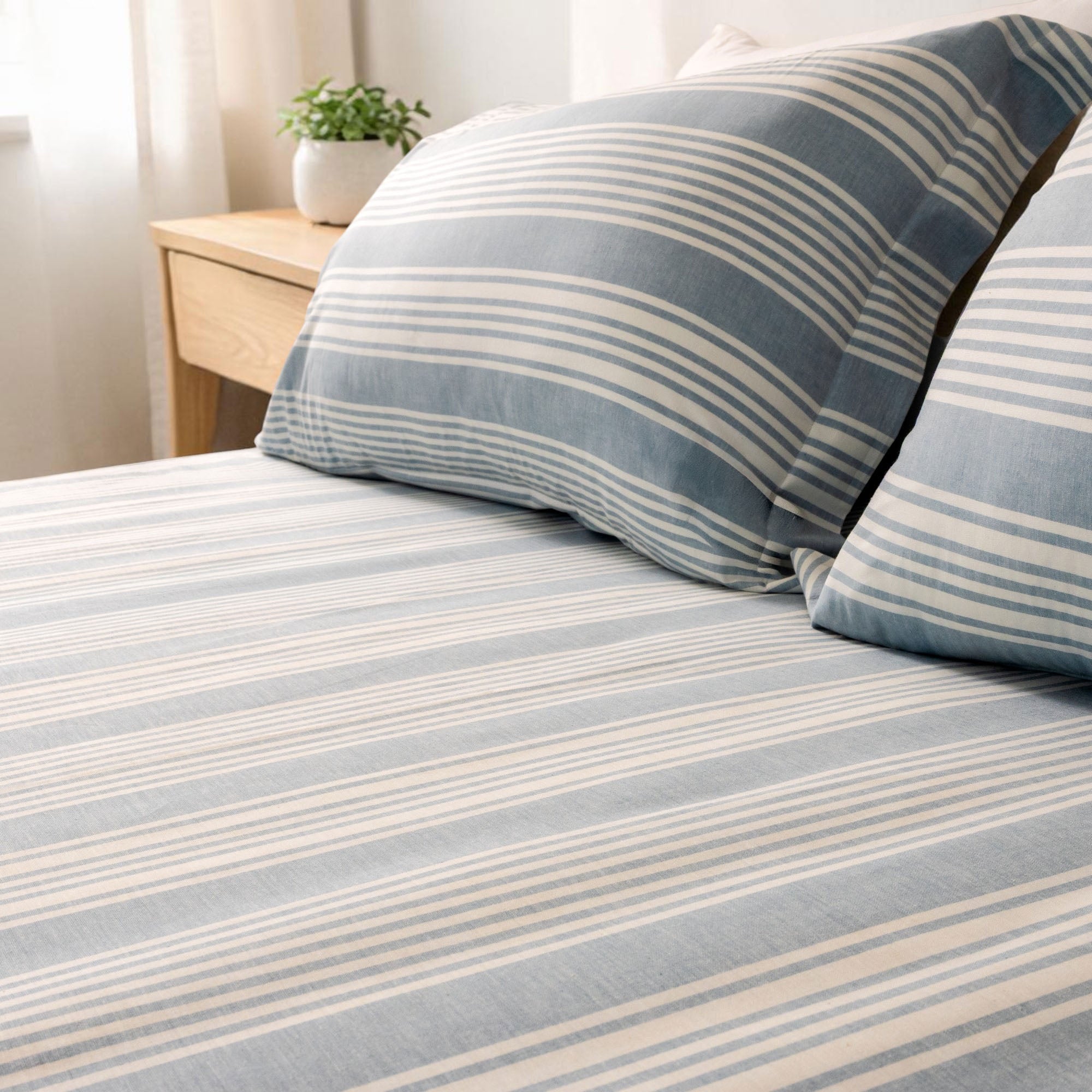 Coastline Stripe Linen Flat Sheet Set - Elbadrawi Home