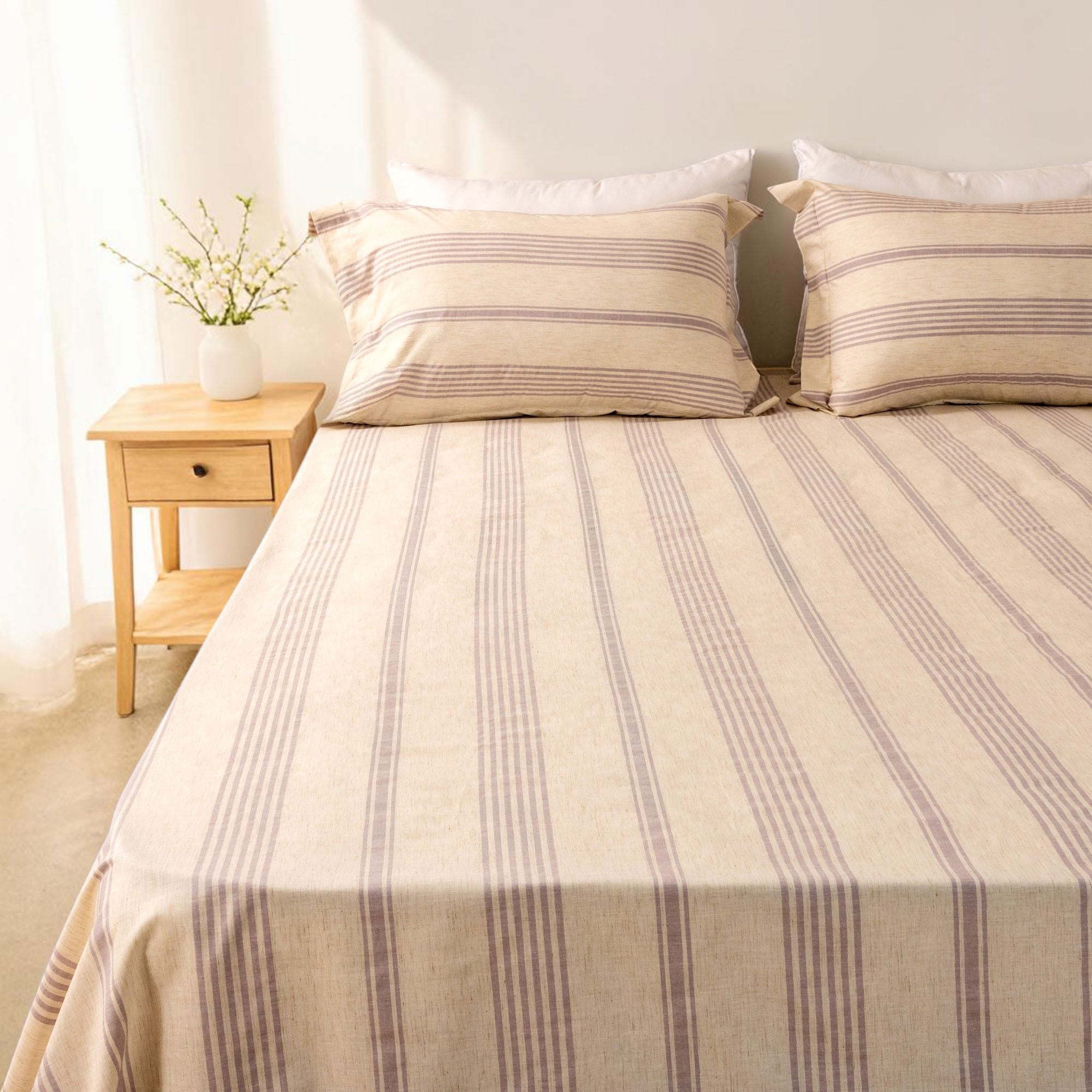 Coastline Stripe Linen Flat Sheet Set - Elbadrawi Home
