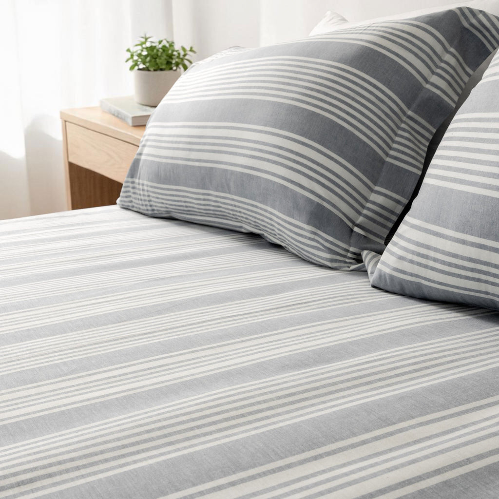 Coastline Stripe Linen Flat Sheet Set - Elbadrawi Home