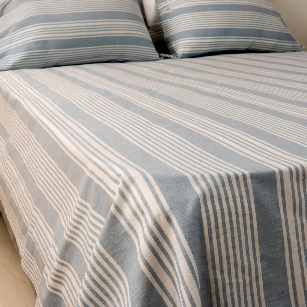 Coastline Stripe Linen Flat Sheet Set - Elbadrawi Home