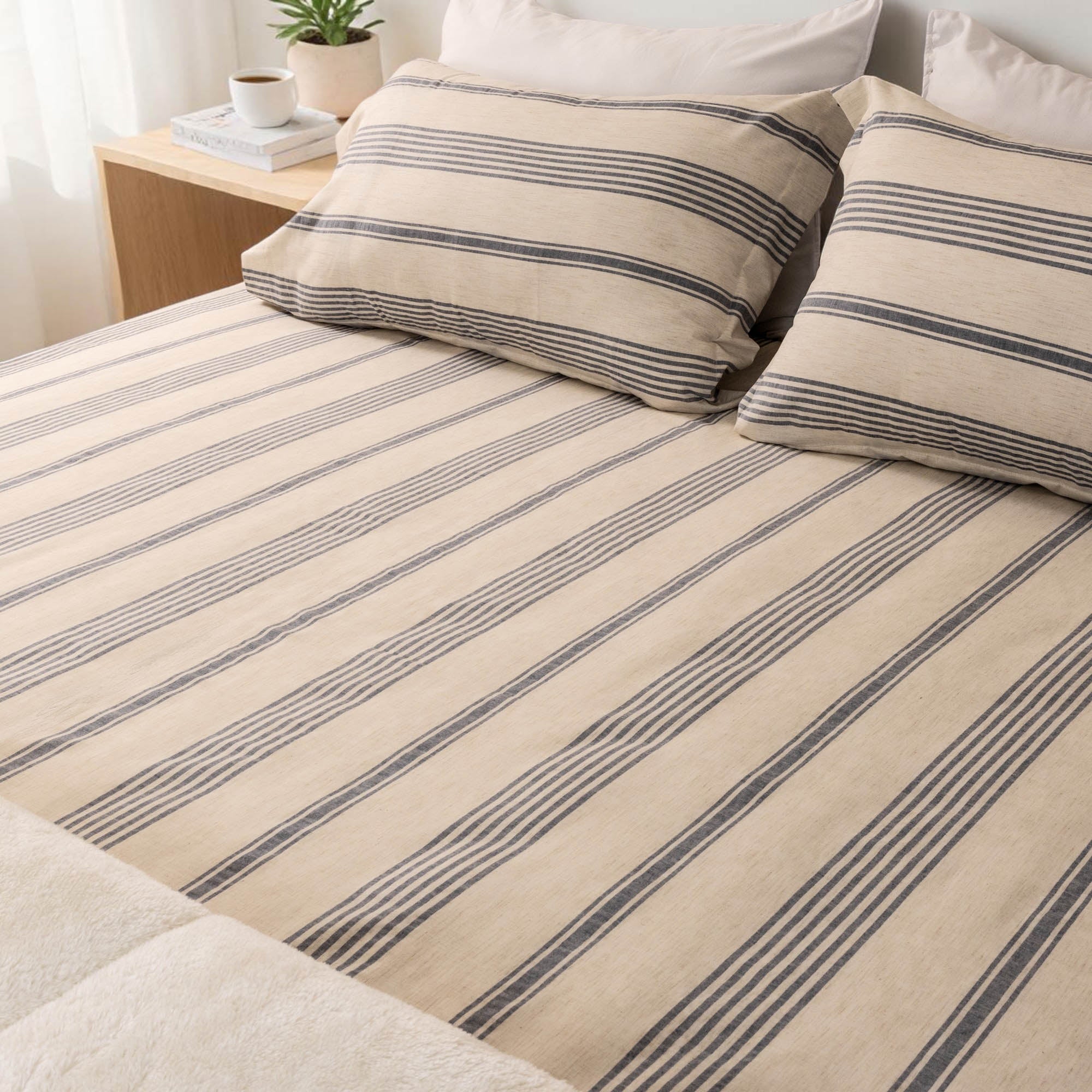 Coastline Stripe Linen Flat Sheet Set - Elbadrawi Home