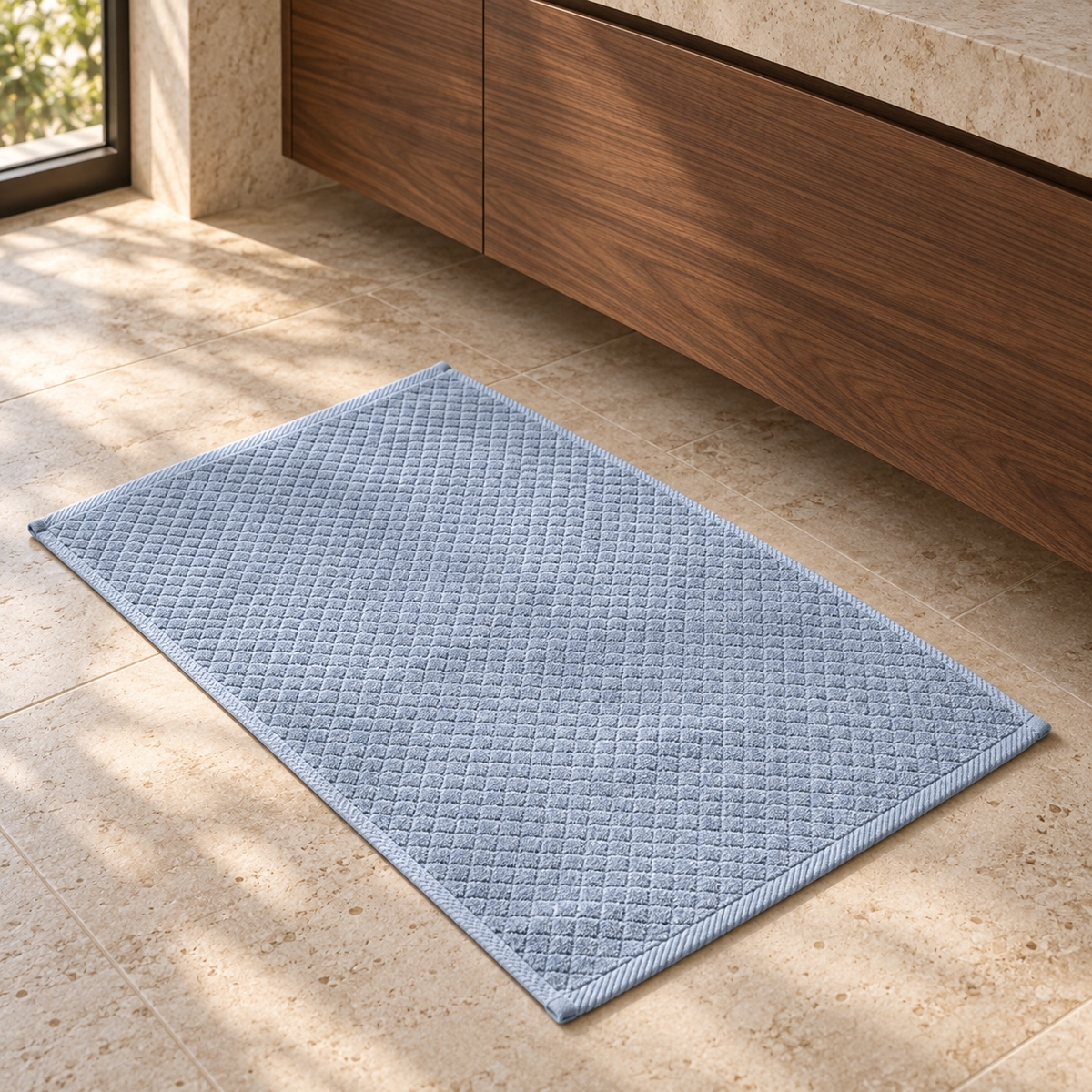 Diamond bath mat, Aegean Blue, Bath Mat 50x80, Hero Angle