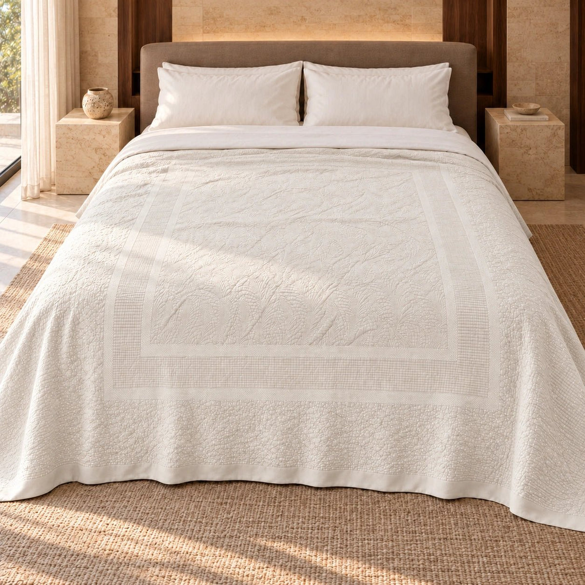 Egyptian Giza Cotton Botanical Panel King Throw - Elbadrawi Home