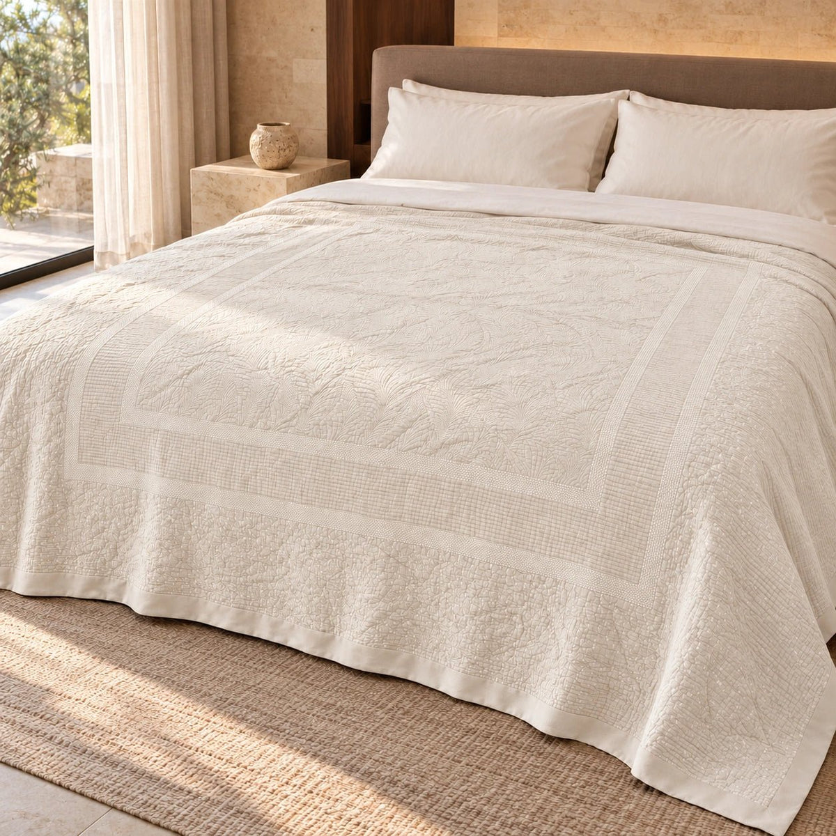 Egyptian Giza Cotton Botanical Panel King Throw - Elbadrawi Home