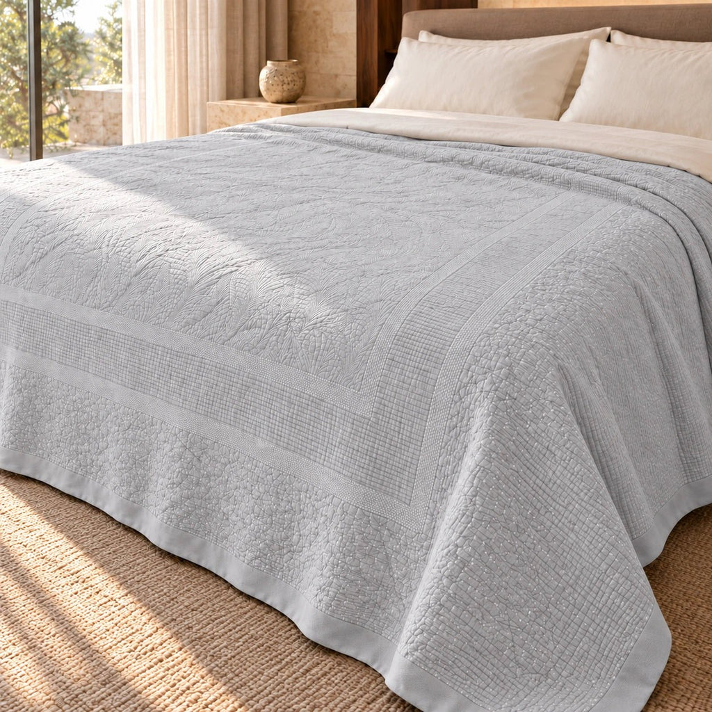 Egyptian Giza Cotton Botanical Panel King Throw - Elbadrawi Home
