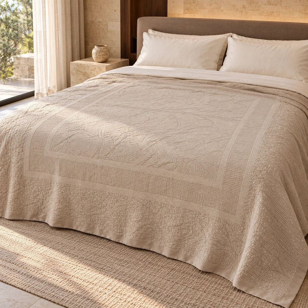 Egyptian Giza Cotton Botanical Panel King Throw - Elbadrawi Home
