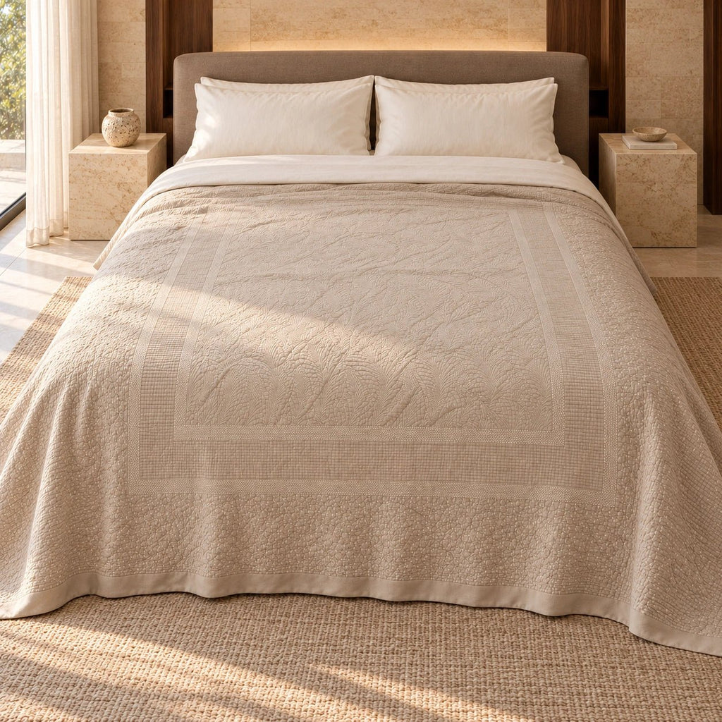 Egyptian Giza Cotton Botanical Panel King Throw - Elbadrawi Home