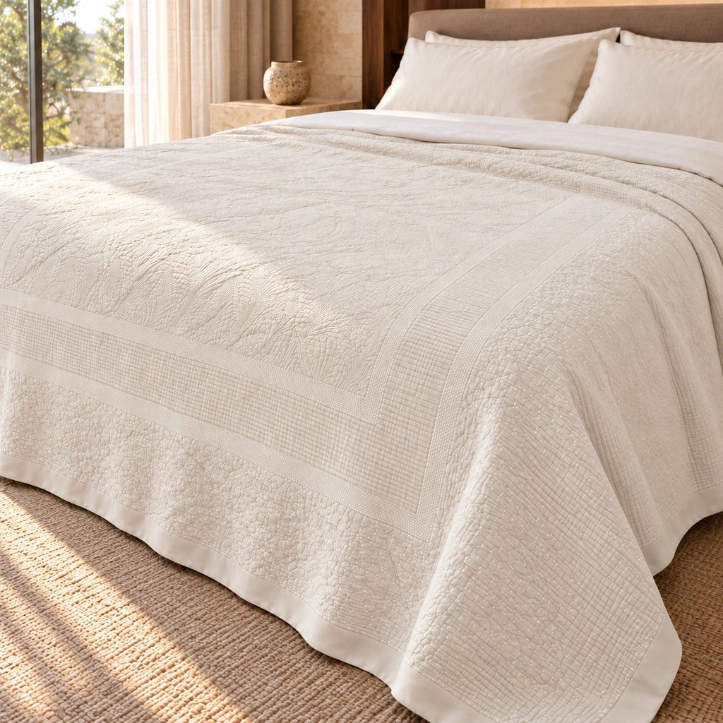 Egyptian Giza Cotton Botanical Panel King Throw - Elbadrawi Home