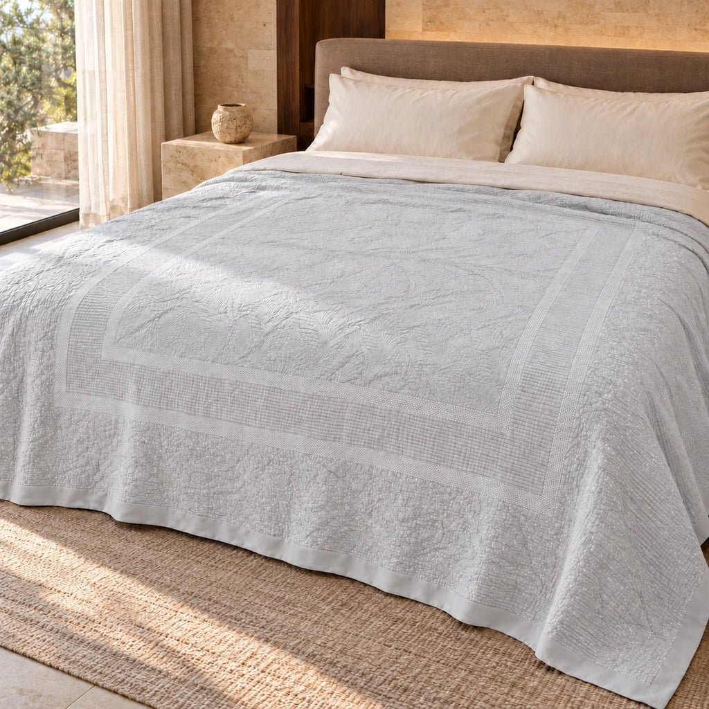 Egyptian Giza Cotton Botanical Panel King Throw - Elbadrawi Home