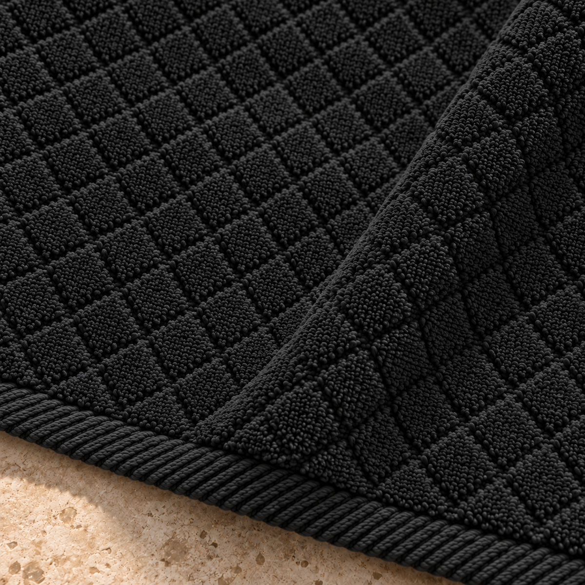 Diamond 900 GSM Bath Mat 50x80 cm in Black - Closeup Texture