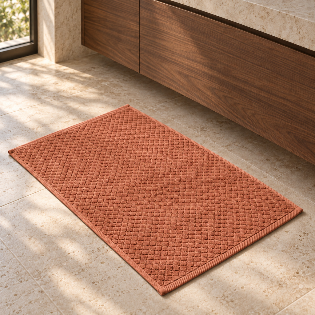 Diamond 900 GSM Bath Mat 50x80 cm in Terra Cotta - Hero Angle