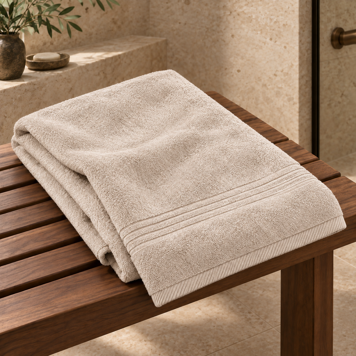 Essential 550 GSM Bath Sheet 90x160 cm in Beige - Hero Angle
