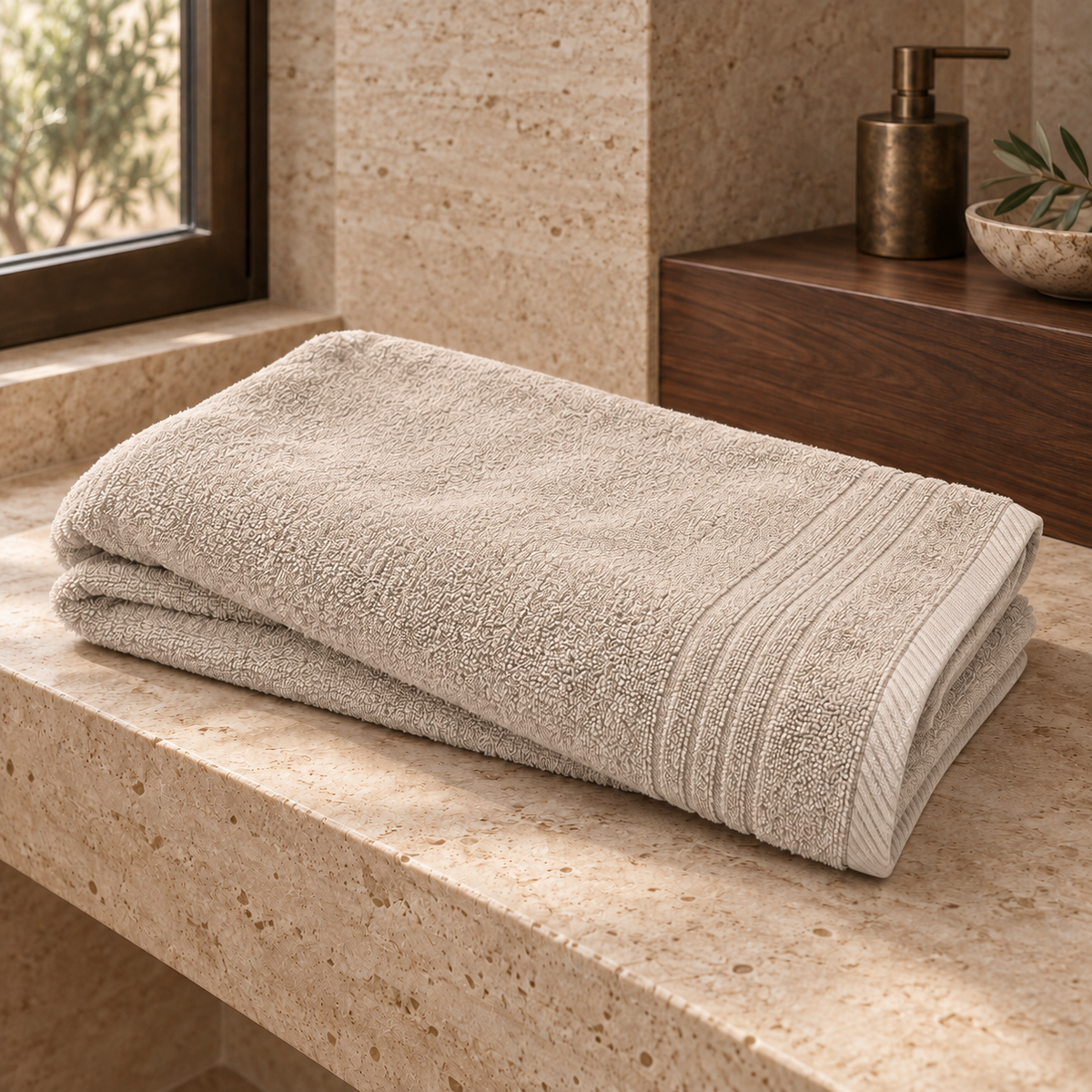 Essential 550 GSM Bath Towel 70x140 cm in Beige - Hero Angle