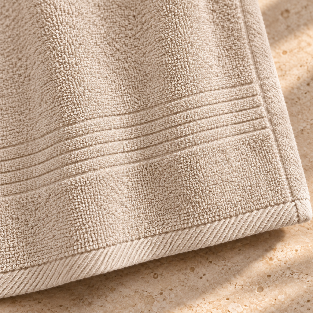 Essential 550 GSM Bath Towel 70x140 cm in Beige - Closeup Border