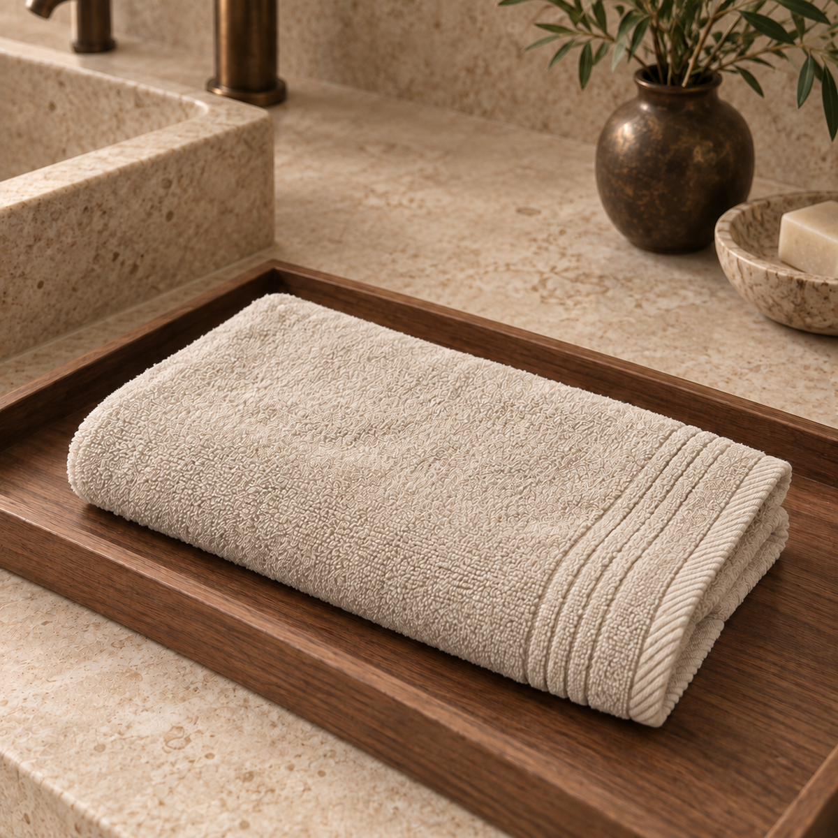 Essential 550 GSM Face Towel 30x30 cm in Beige - Hero Angle
