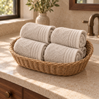 Essential 550 GSM Face Towel 30x30 cm in Beige - Rolled Basket; each towel sold separately