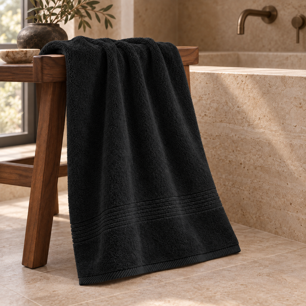 Essential 550 GSM Bath Towel 70x140 cm in Black - Hero Styled