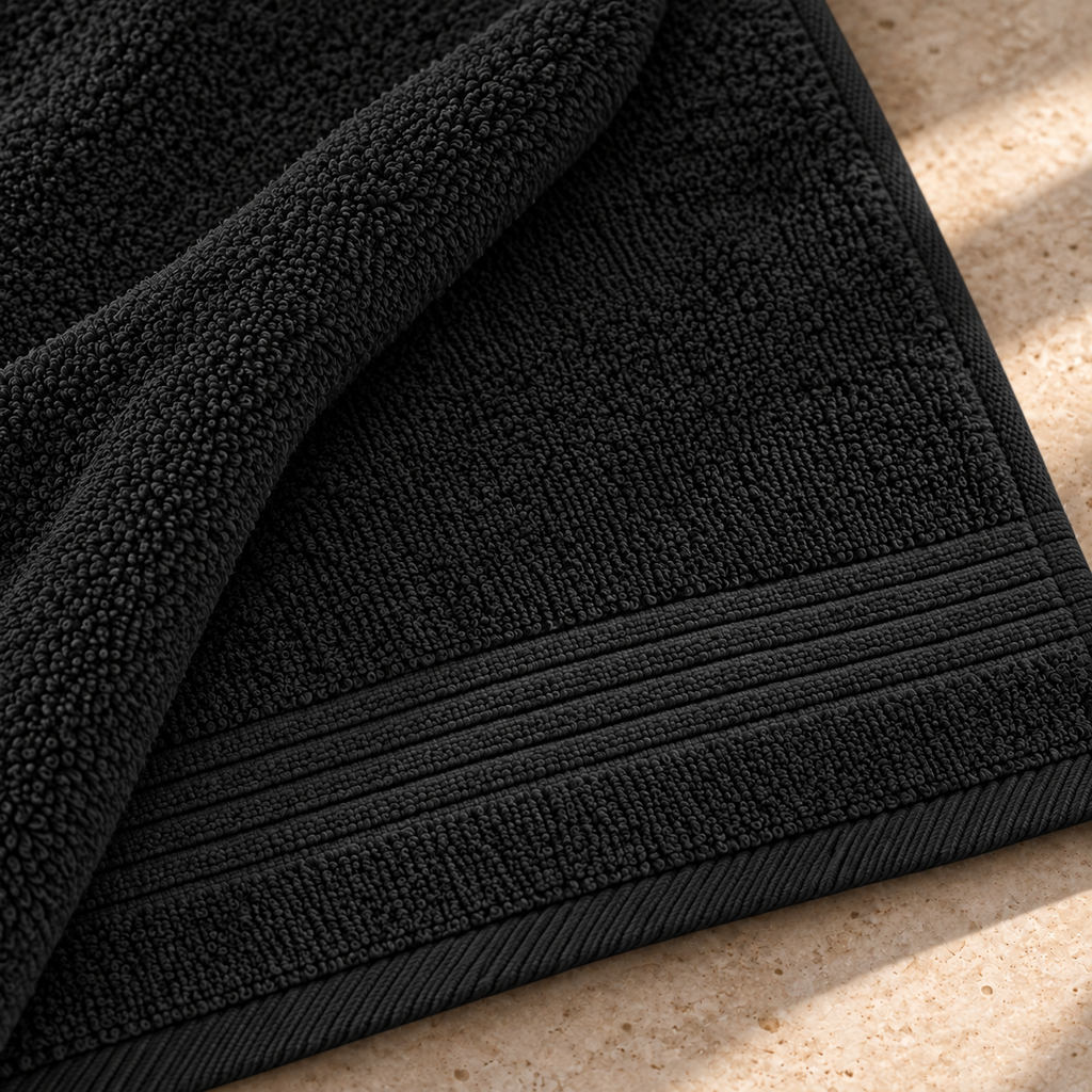 Essential 550 GSM Bath Towel 70x140 cm in Black - Closeup Texture