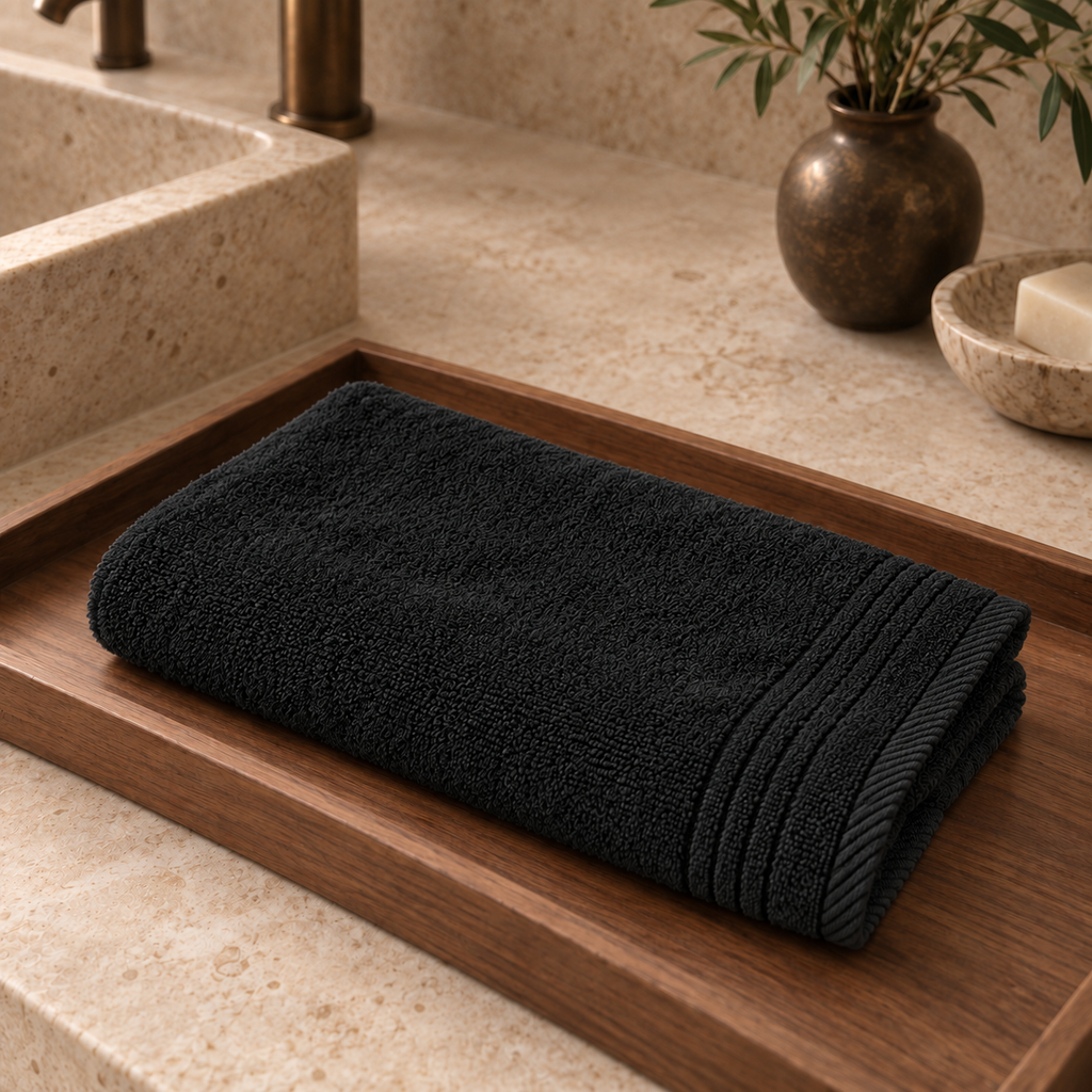 Essential 550 GSM Face Towel 30x30 cm in Black - Hero Angle