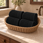 Essential 550 GSM Face Towel 30x30 cm in Black - Rolled Basket; each towel sold separately