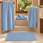 Essential towels and Diamond bath mat in Aegean Blue - bathroom collection styling; each item sold separately