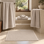 Essential towels and Diamond bath mat in Beige - bathroom collection styling; each item sold separately