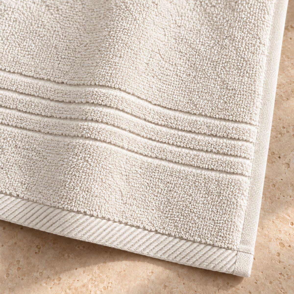 Essential 550 GSM Bath Sheet 90x160 cm in Offwhite - Closeup Border