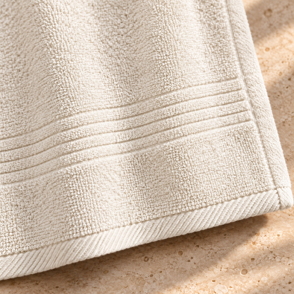 Essential 550 GSM Bath Towel 70x140 cm in Offwhite - Closeup Border