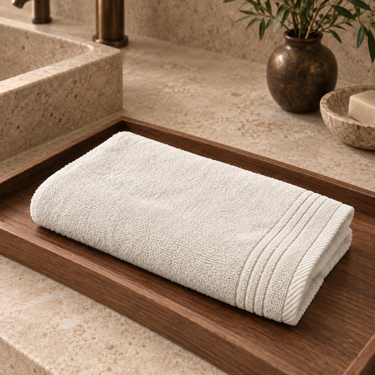 Essential 550 GSM Face Towel 30x30 cm in Offwhite - Hero Angle