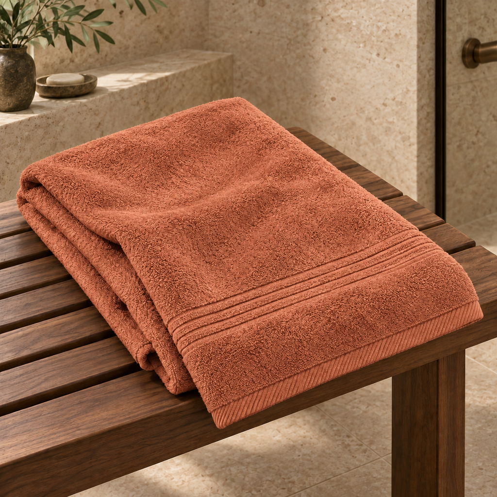 Essential 550 GSM Bath Sheet 90x160 cm in Terra Cotta - Hero Angle