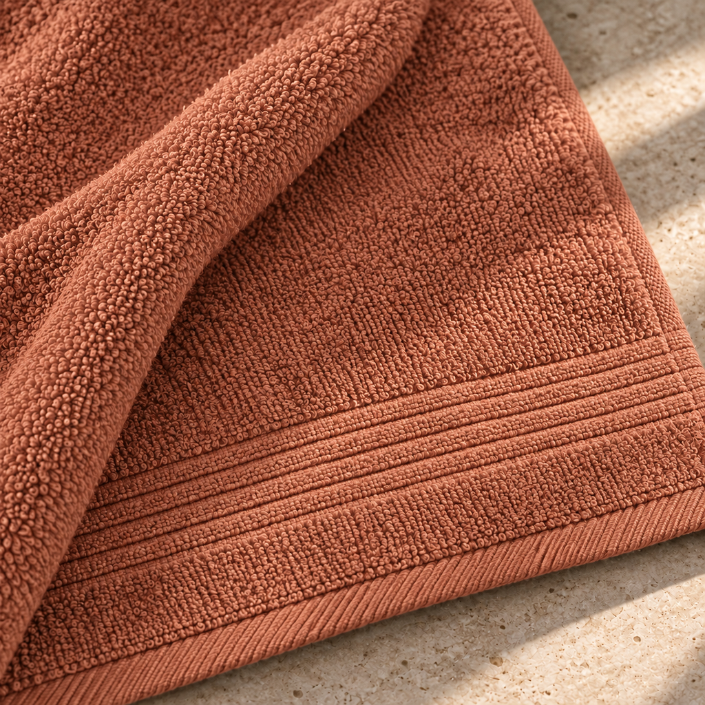 Essential 550 GSM Bath Towel 70x140 cm in Terra Cotta - Closeup Texture