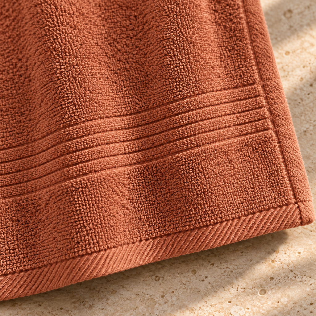 Essential 550 GSM Bath Towel 70x140 cm in Terra Cotta - Closeup Border