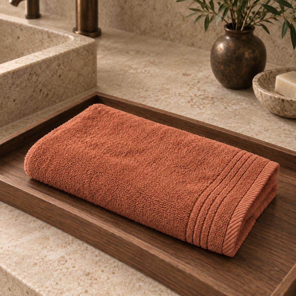 Essential 550 GSM Face Towel 30x30 cm in Terra Cotta - Hero Angle
