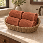 Essential 550 GSM Face Towel 30x30 cm in Terra Cotta - Rolled Basket; each towel sold separately