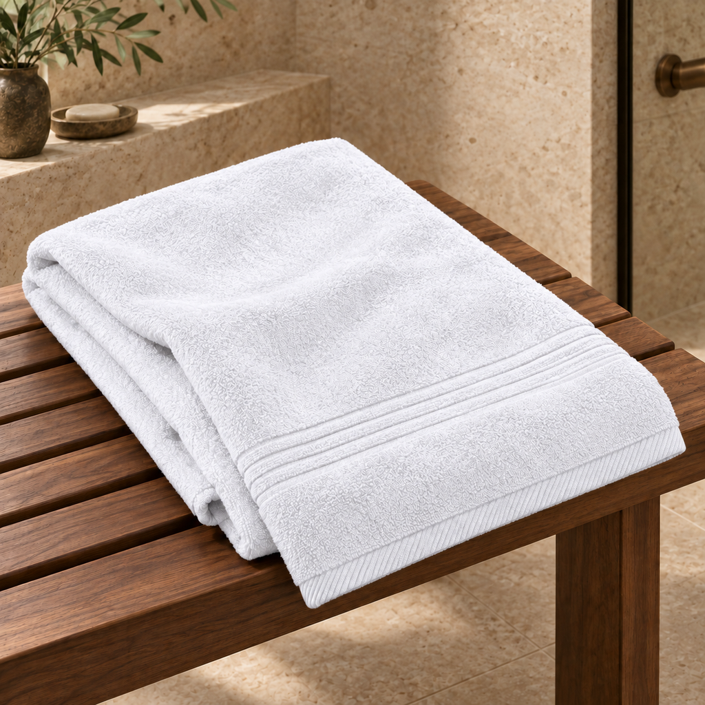 Essential 550 GSM Bath Sheet 90x160 cm in White - Hero Angle