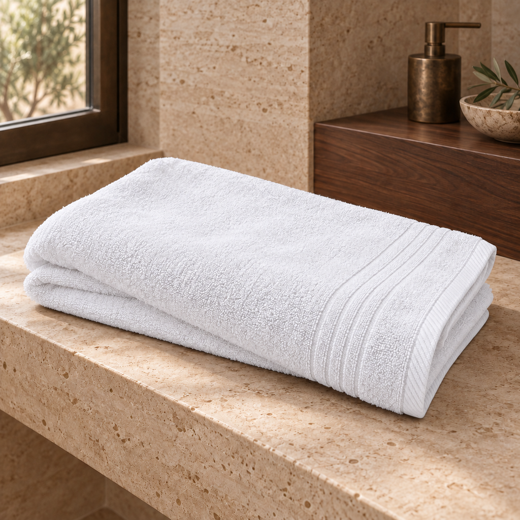 Essential 550 GSM Bath Towel 70x140 cm in White - Hero Angle