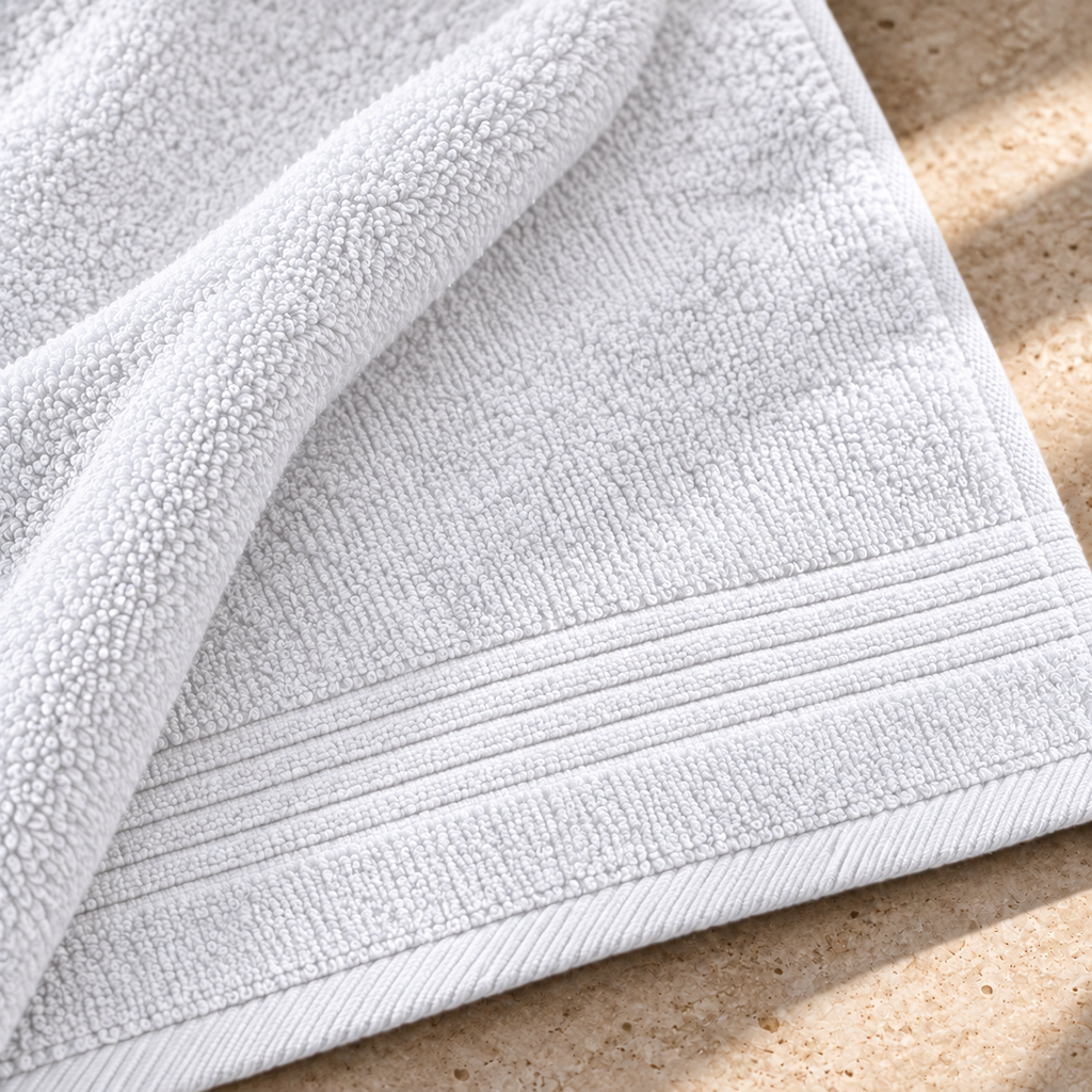 Essential 550 GSM Bath Towel 70x140 cm in White - Closeup Texture