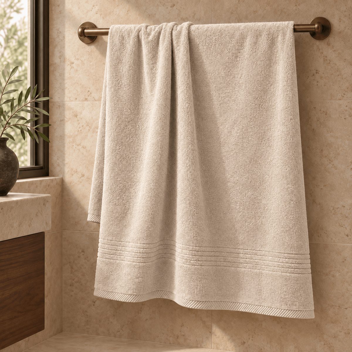 إسنشال، بيج، منشفة حمام كبيرة 90 × 160 سم
