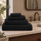 Essential towels, Black, All Four Towels, Folded Towel Set; each towel sold individually
