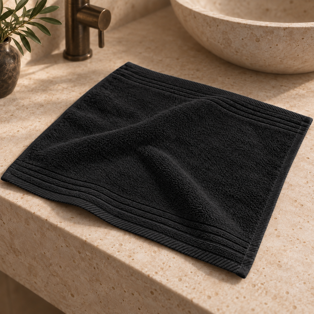 Essential towels, Black, Face Towel 30x30, Hero Main