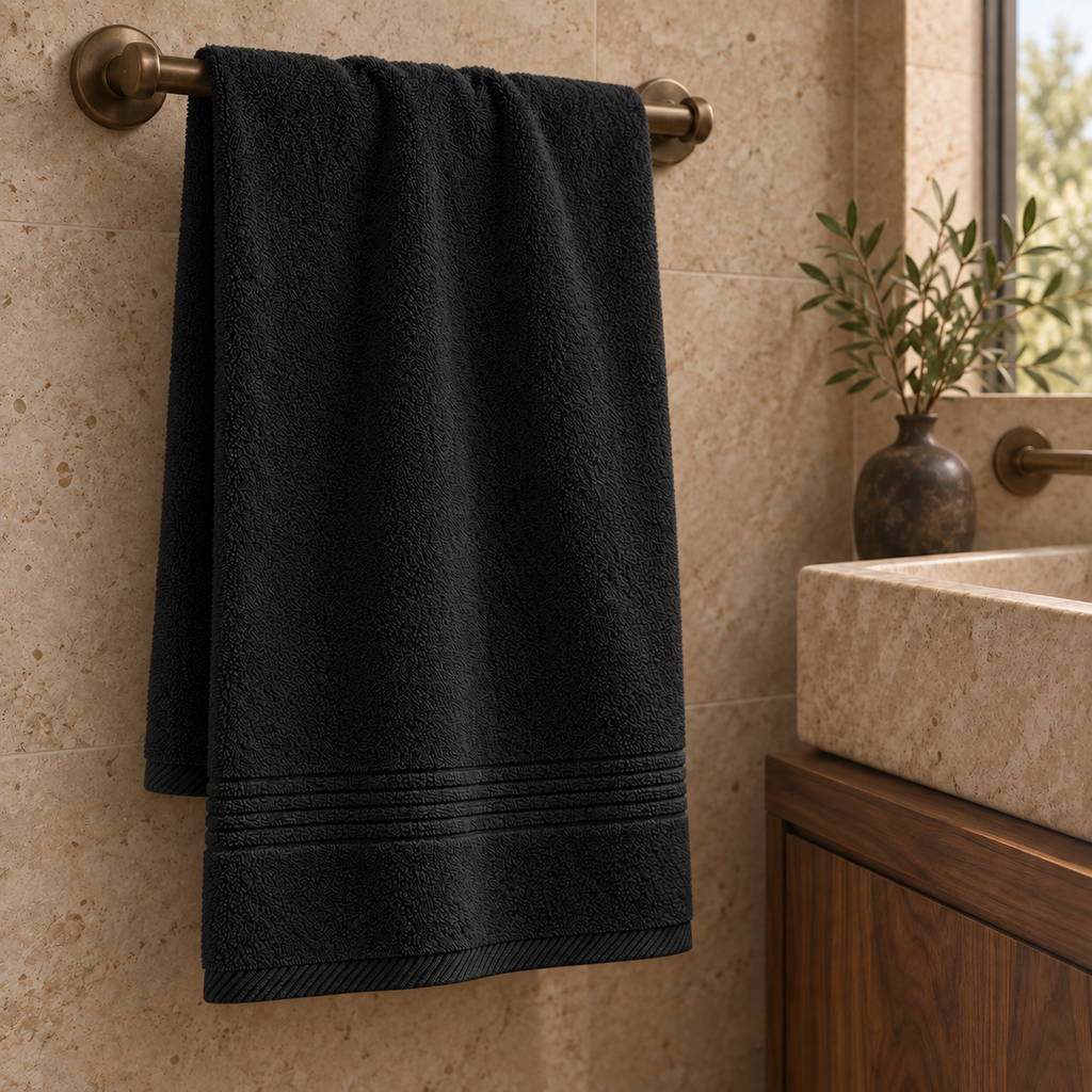 Essential towels, Black, Hand Towel 50x100, Hero Main