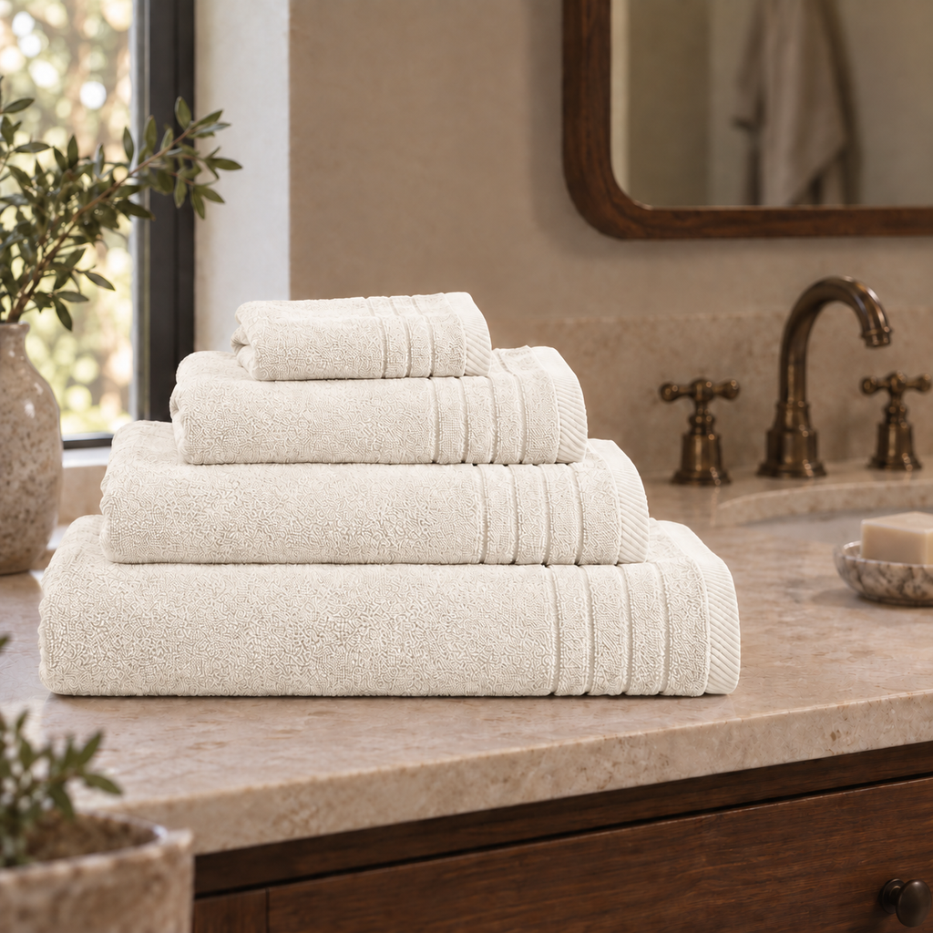 Essential towels, Offwhite, All Four Towels, Folded Towel Set; each towel sold individually