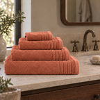 Essential towels, Terra Cotta, All Four Towels, Folded Towel Set; each towel sold individually