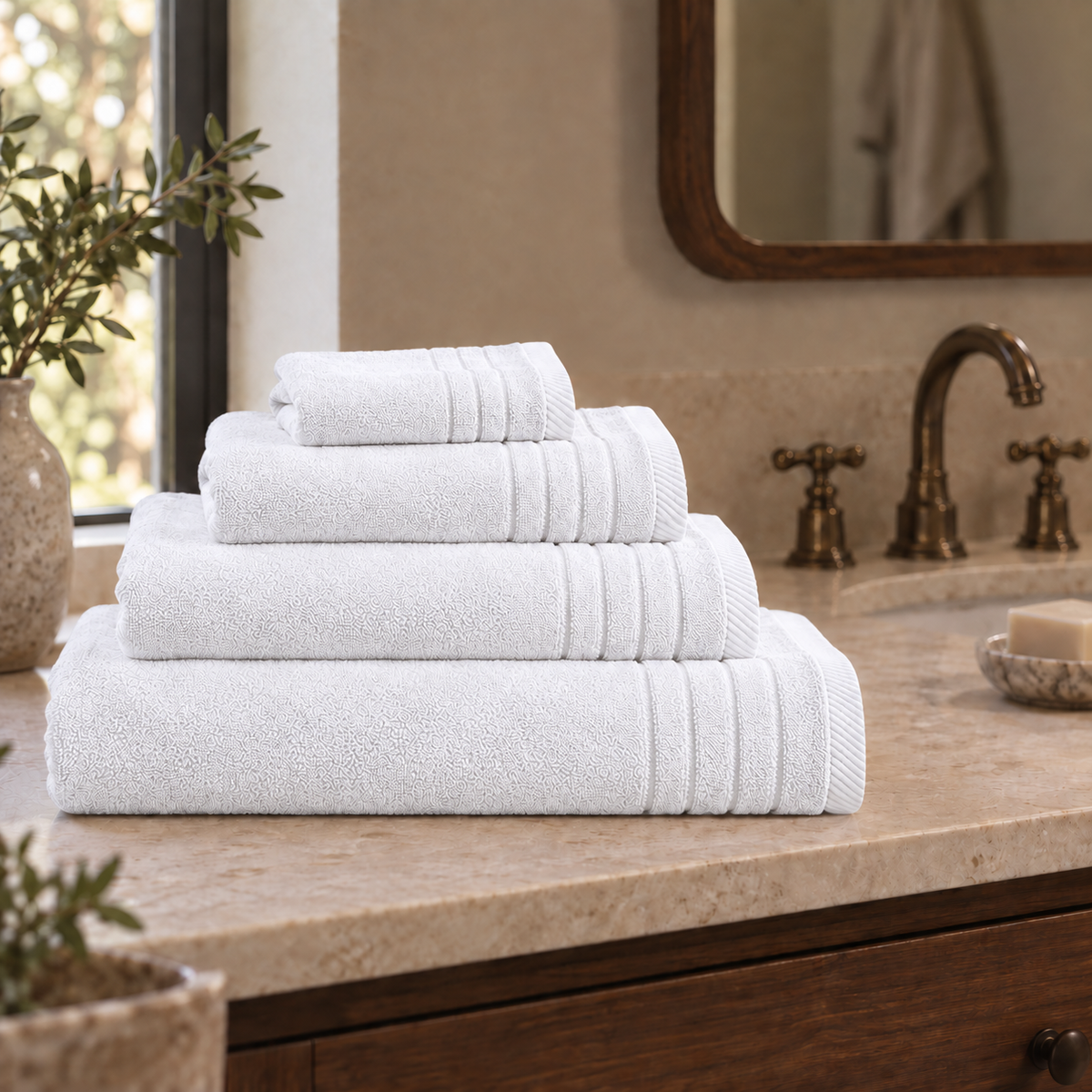 Essential towels, White, All Four Towels, Folded Towel Set; each towel sold individually