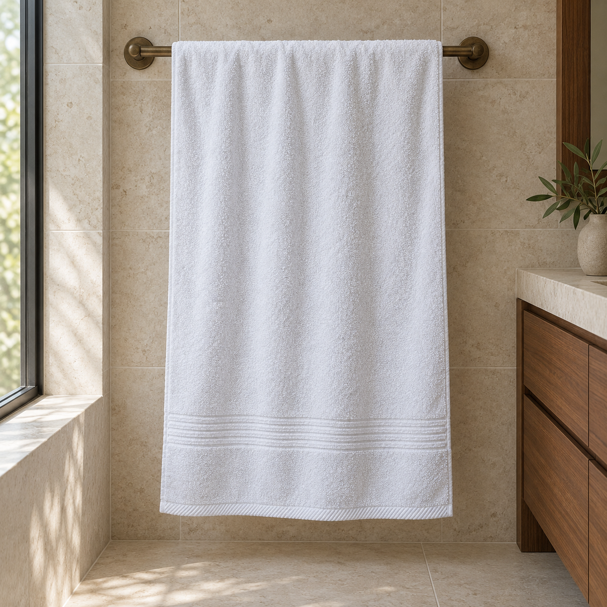 Essential 100% Egyptian cotton bath towel, White, 70 × 140 cm, 550 GSM