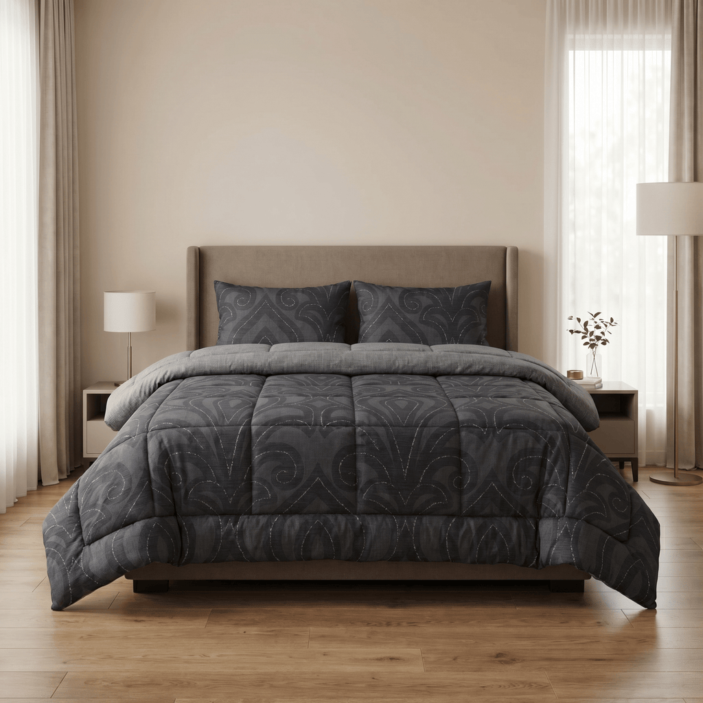 Noir Crest Tencel King Comforter Set - Elbadrawi Home