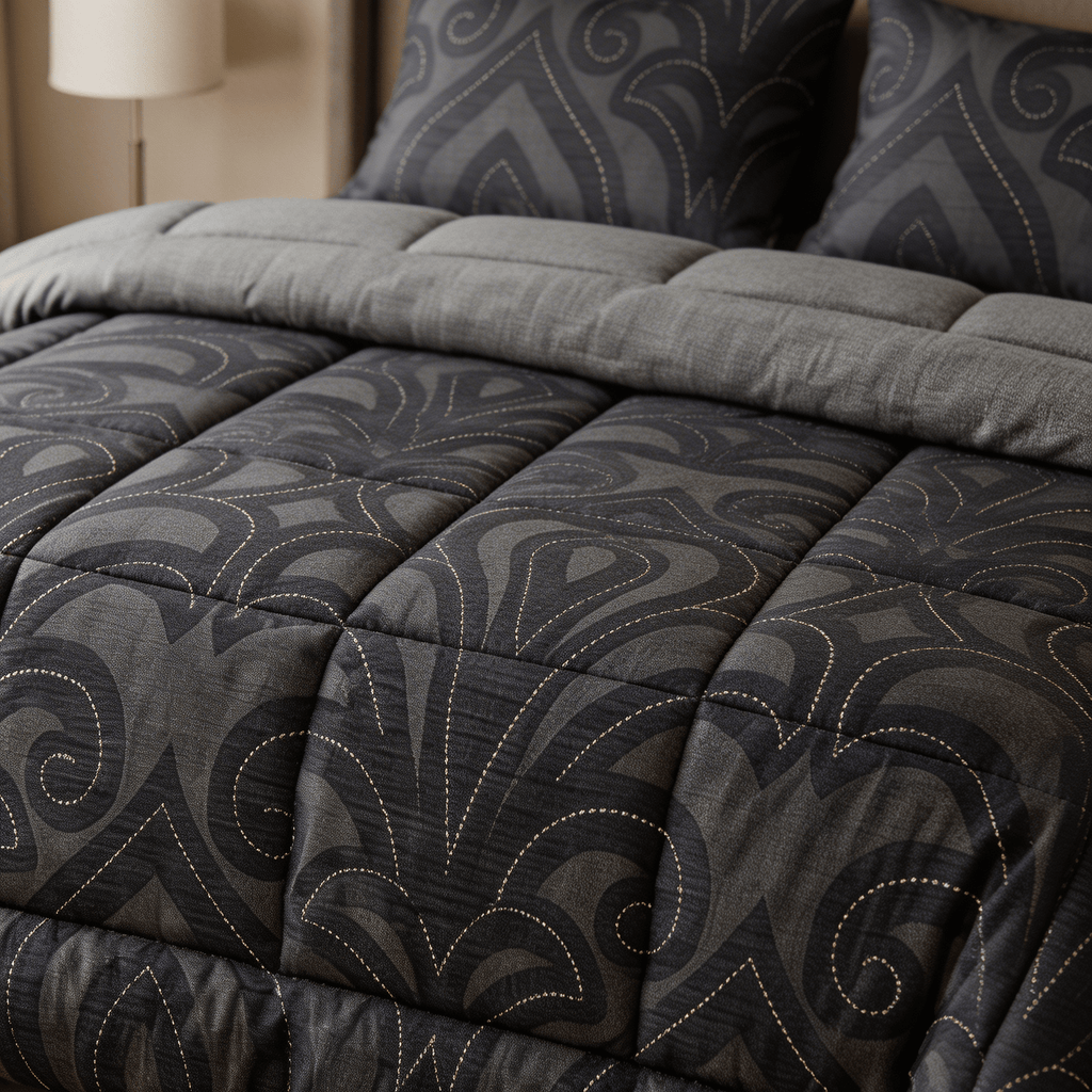Noir Crest Tencel King Comforter Set - Elbadrawi Home