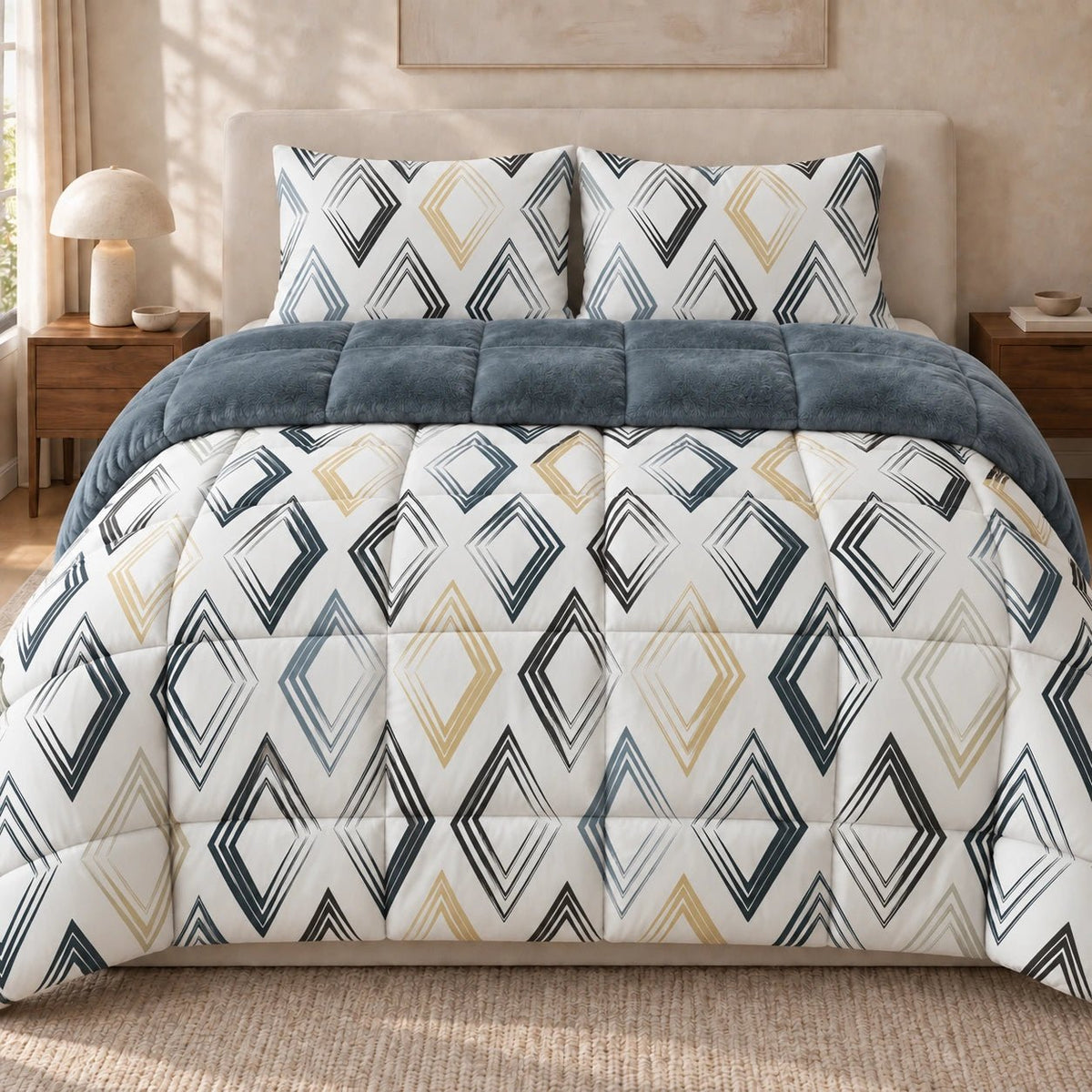 Printed Tencel & Mink Fur Comforter Set - Elbadrawi Home