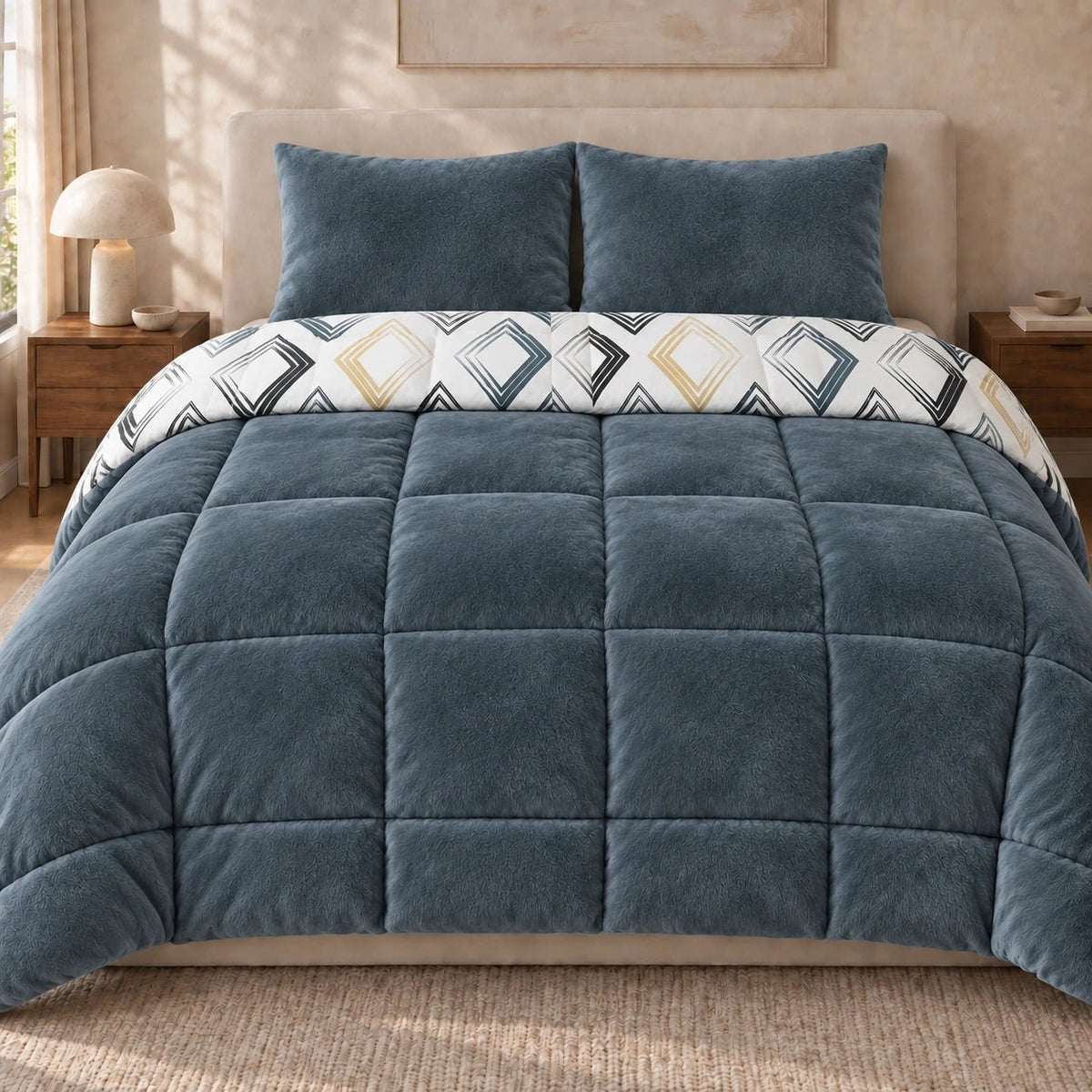 Printed Tencel & Mink Fur Comforter Set - Elbadrawi Home