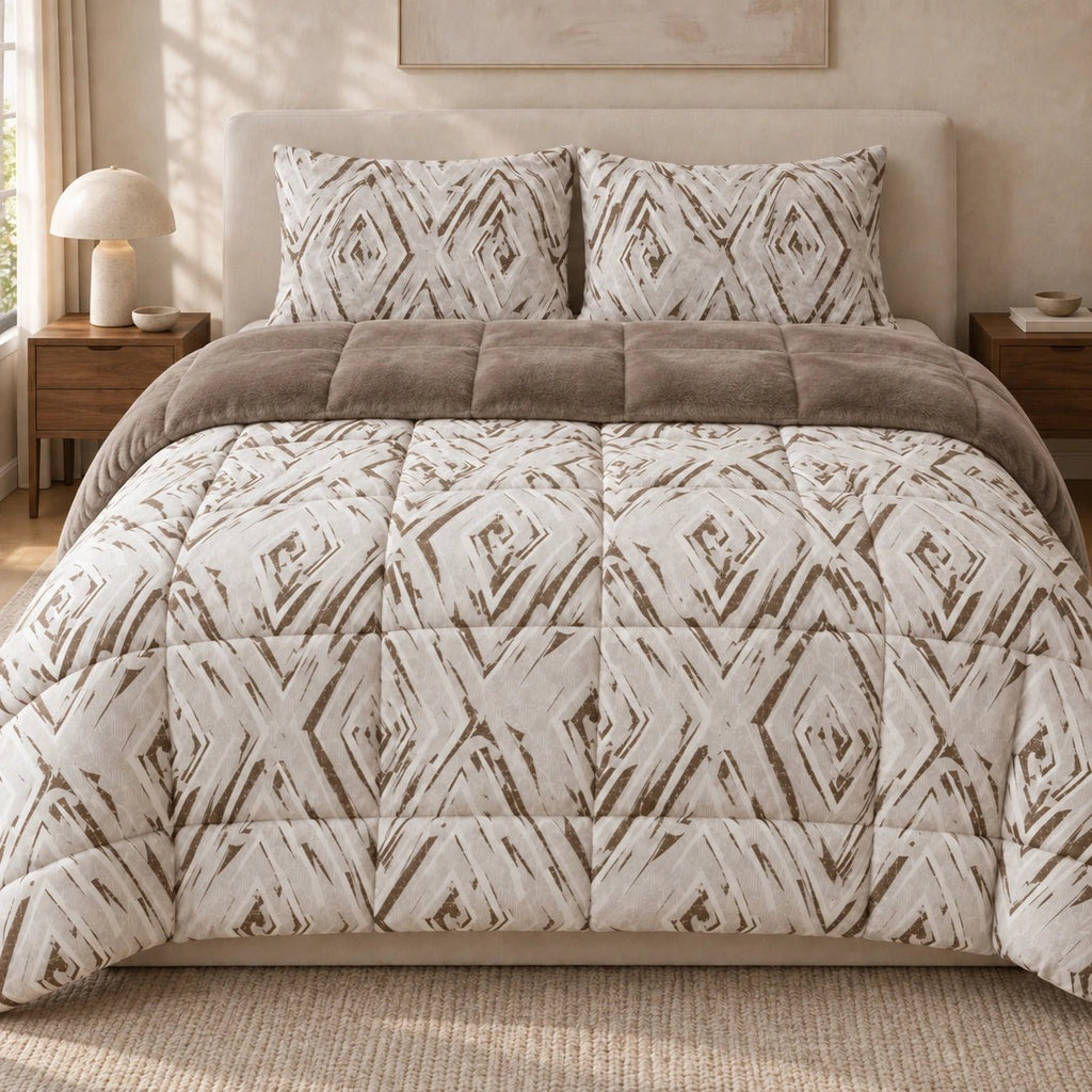 Printed Tencel & Mink Fur Comforter Set - Elbadrawi Home